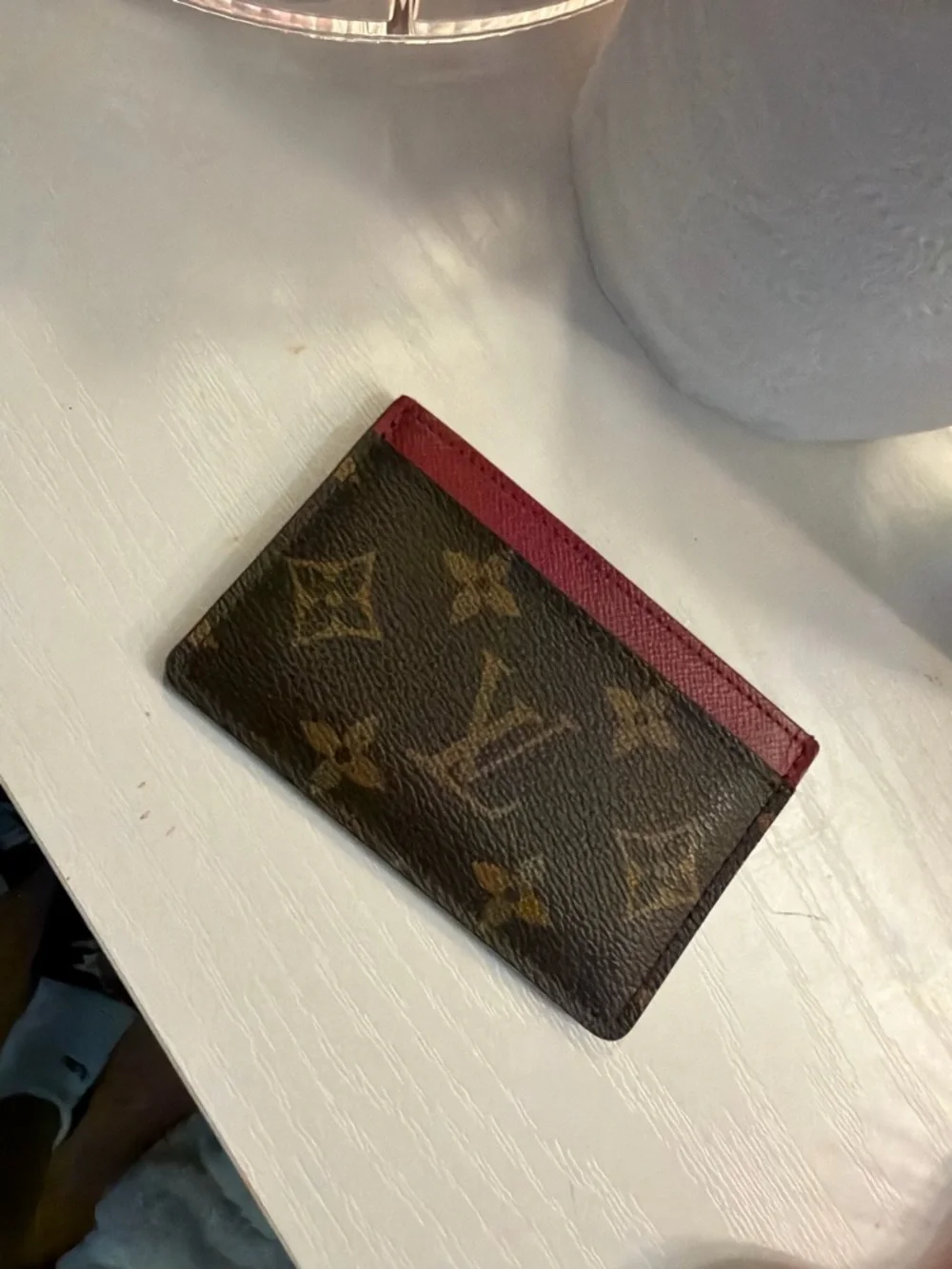 Monogram Card Holder with Burgundy Trim - Picture 1 of 6